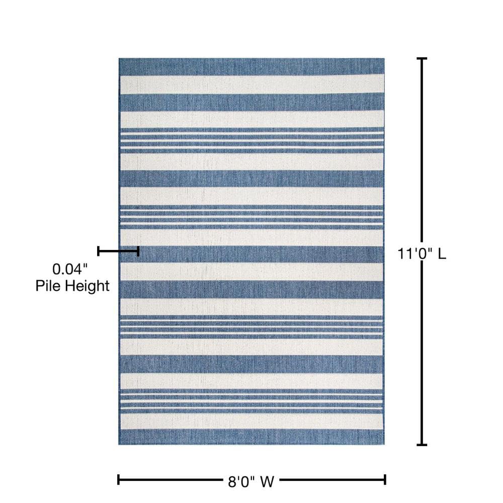 Coastal Charm Blue Stripe Synthetic 52" Outdoor Rug