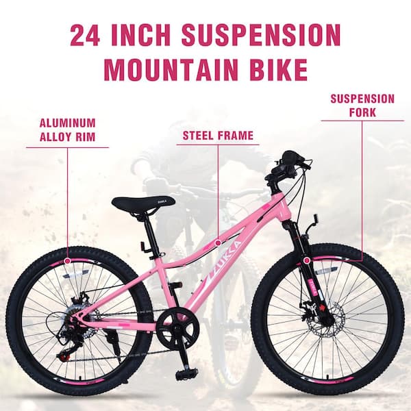 Sudzendf 24 in. Pink 6-Speed Mountain Bike High Carbon Steel Frame