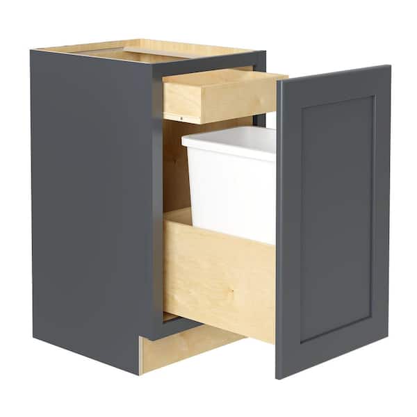 Newport 15 in. W x 24 in. D x 34.5 in. H Assembled Plywood Trash Can Kitchen Cabinet in Deep Onyx with 1D Soft Close