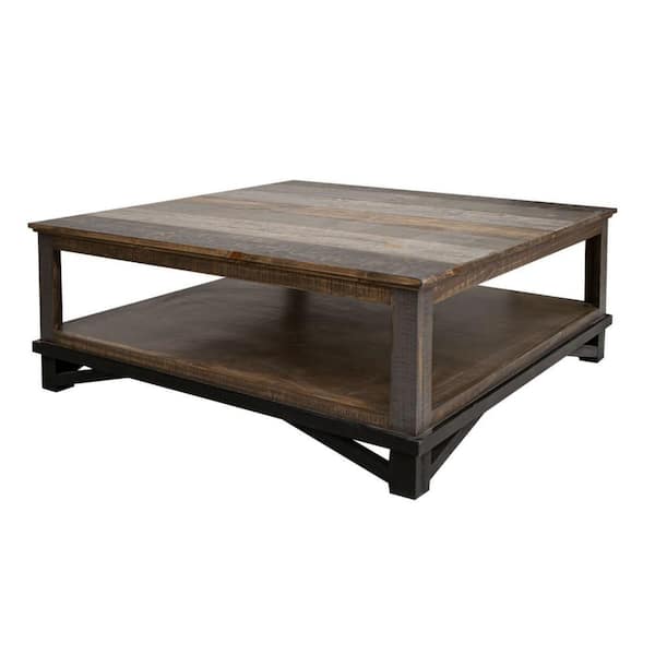 Benjara Pola 45 in. Gray and Brown Square Wood Coffee Table with Water-Based Acrylic Lacquer Coating