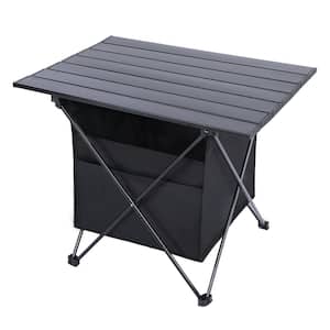 22 in. Black Rectangle Aluminum Alloy Picnic Table Seats 4 People with High-Capacity Storage and Carry Bag