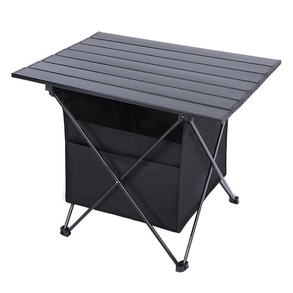 Sudzendf 22 in. Black Rectangle Aluminum Alloy Picnic Table Seats 4 People with High-Capacity Storage and Carry Bag