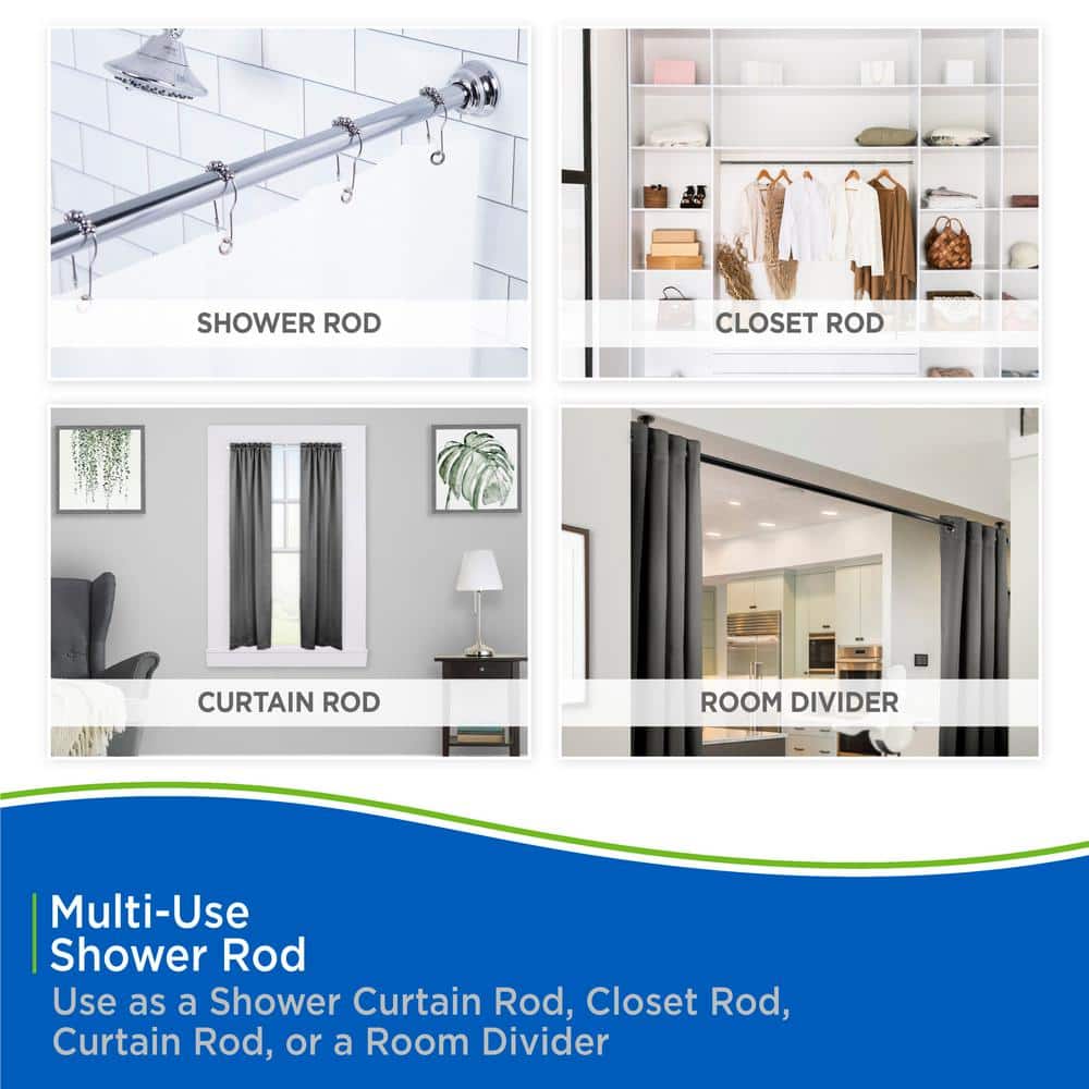 Chrome Adjustable Steel Tension Shower Curtain Rod 42-72 Inches