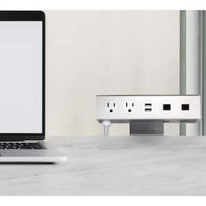 Adjustable Desk Mount Dual-Power Outlets with Dual-USB 3.5 Amp Charger and Dual-CAT6 Ports