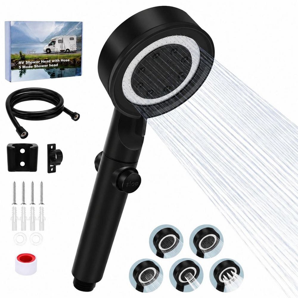 High Pressure RV Campervan Fit Handheld Shower Head Set with Hose, 5+1 Spray Modes, On Off Switch, Black price history on PriceWatchPro