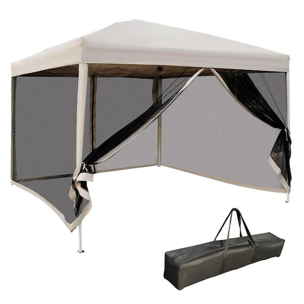 10 ft. x 10 ft. Beige Canopy Tent with Netting, Instant Screen Room House