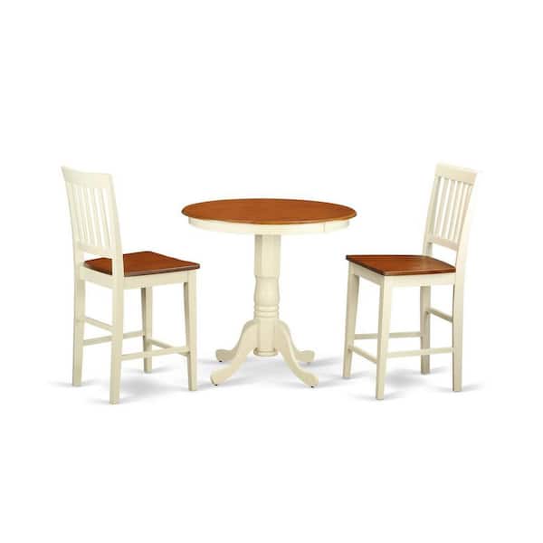 East West Furniture 3-Piece Buttermilk and Cherry Solid Wood Top - Dining Room Set - Seats 4