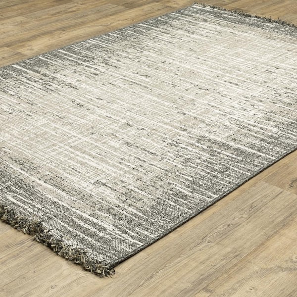 Gables Beige 8 ft. x 10 ft. Distressed Border Polypropylene Indoor/Outdoor Area Rug