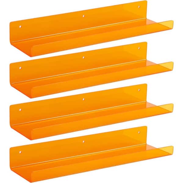 15 in. W x 4 in. D Orange Floating Shelves Decorative Wall Shelf Set of 4