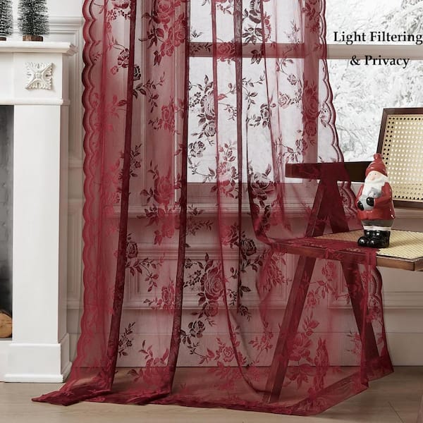 52x84 Inches Lace Floral Sheer Curtains,Rod Pocket Light Filtering