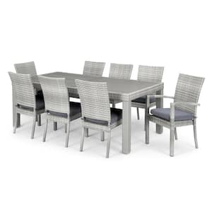 Cannes 9-Piece Wicker Outdoor Dining Set with Gray Cushions