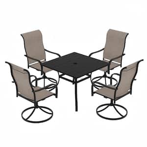 5-Piece Steel Square Dining Table Outdoor Dining Set Swivel Dining Chair