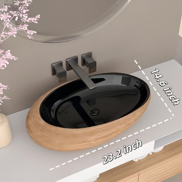 Yingze 23 in. Retro Egg-Shaped Oval Ceramic Vessel Bathroom Sink