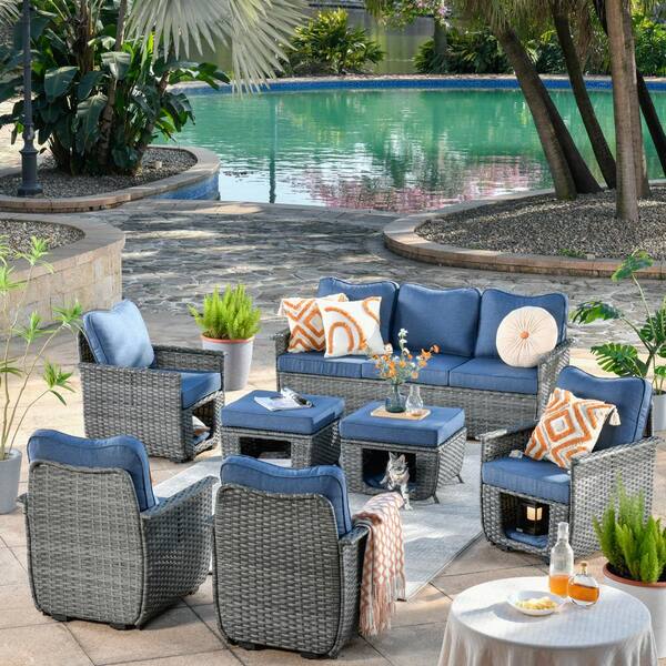 OVIOS Fortune Dark Gray 7-Piece Wicker Outdoor Patio Conversation ...