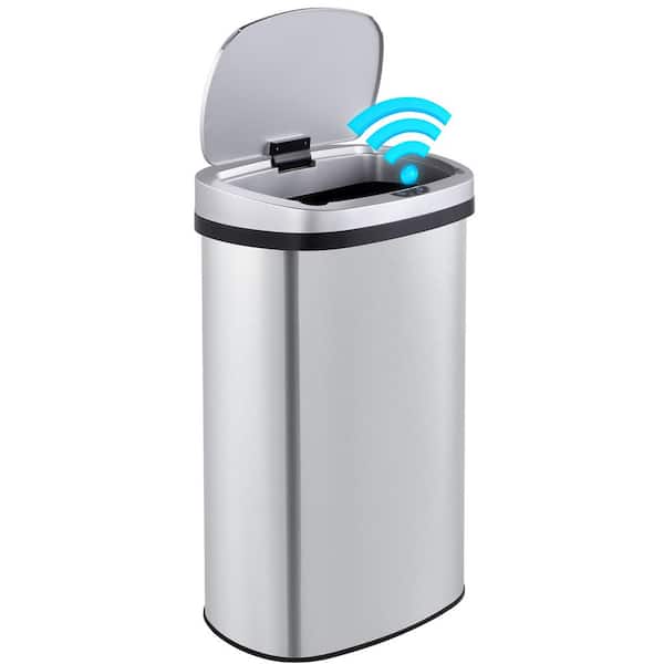 15.85 Gal. Stainless Steel Oval Motion Sensor Trash Can for Kitchen and Office