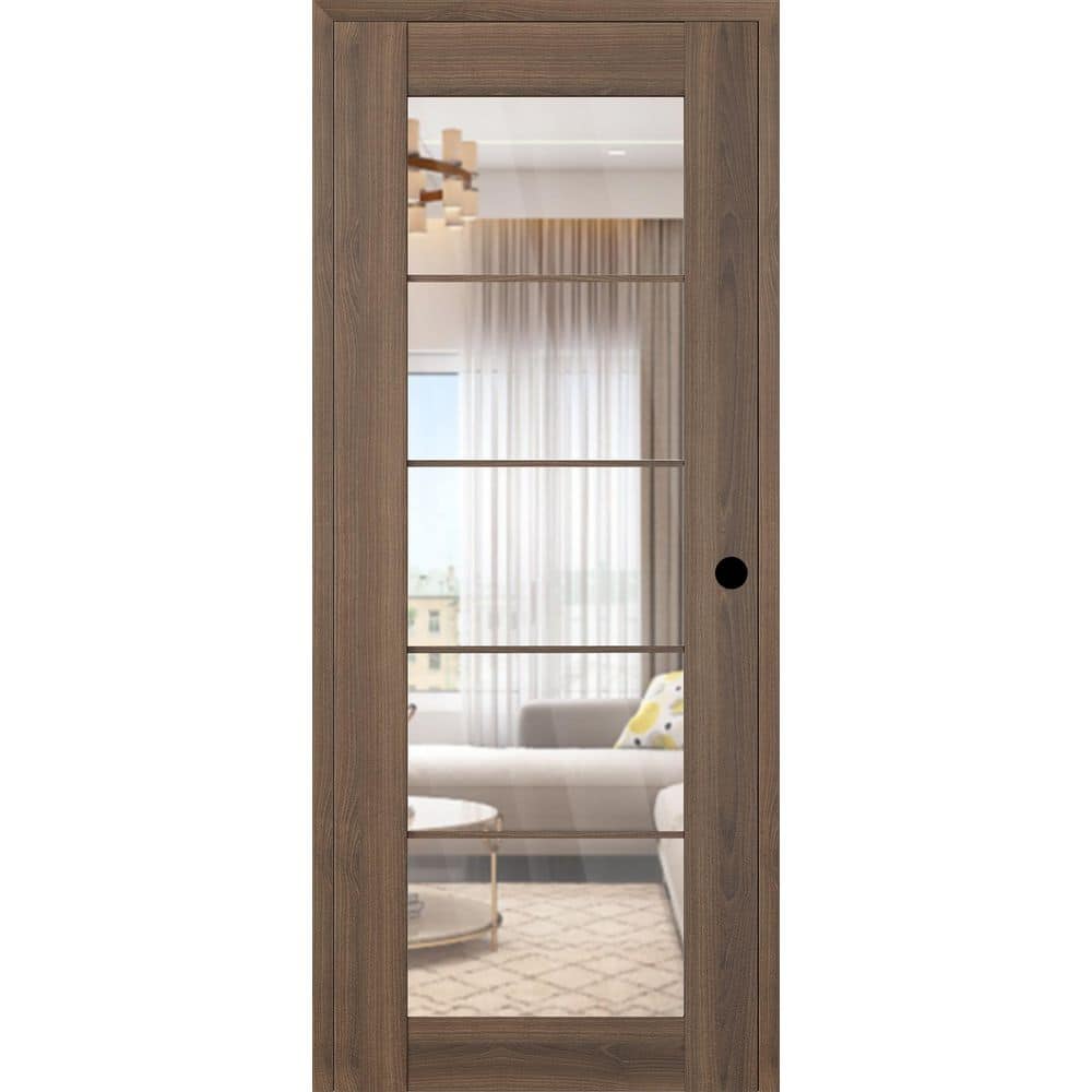 Vona 5 Lite DIY-Friendly 18 in. x 96 in. Left-Handed Clear Glass Pecan Nutwood Composite Single Prehung Interior Door price history on PriceWatchPro