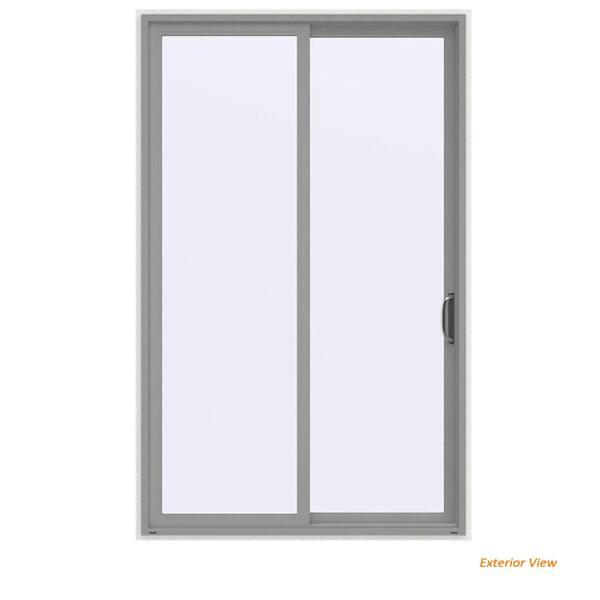 JELD-WEN 60 in. x 96 in. V-4500 Contemporary Silver Painted Vinyl Right-Hand Full Lite Sliding Patio Door w/White Interior