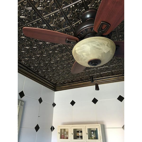 Gothic Reams Antique Gold 2 ft. x 2 ft. Glue Up PVC Faux Tin Ceiling Tile (100 sq. ft./case)