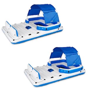 CoolerZ Tropical Breeze Vinyl 6-Person Floating Lake Raft Lounge, Blue (2-Pack)