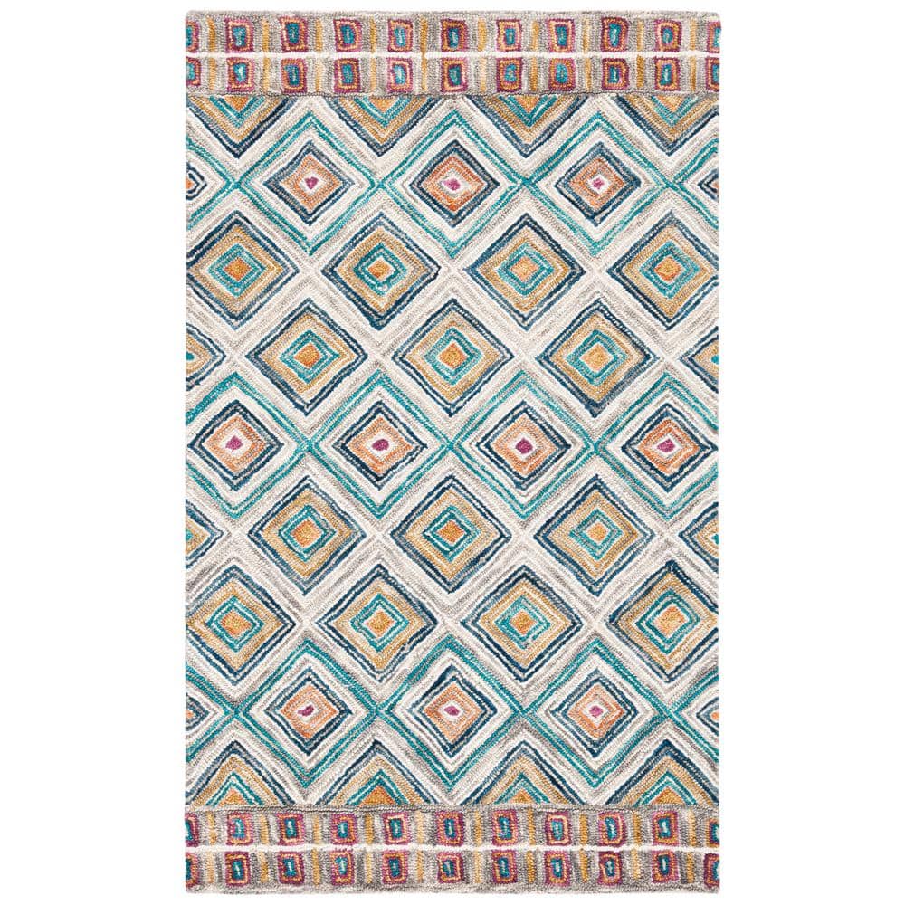 Handmade Green and Red Geometric Wool Area Rug, 2' x 3'