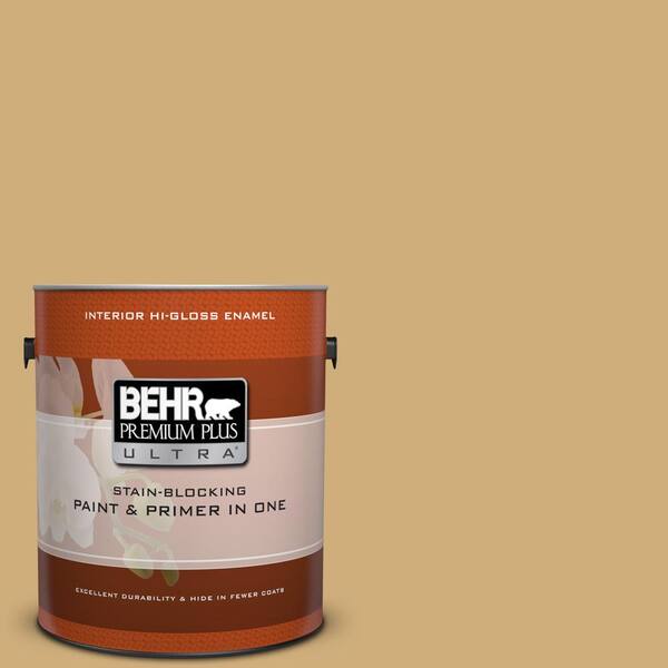 BEHR Premium Plus Ultra 1 gal. #PPU6-15 Romanesque Gold Hi-Gloss Enamel Interior Paint and Primer in One