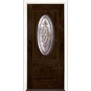 37.5 in. x 81.625 in. Silverdale Patina 3/4 Oval Lite Stained Chestnut Mahogany Left-Hand Fiberglass Prehung Front Door