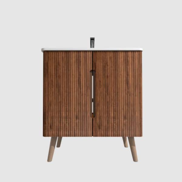 Etna 30.00 in. W x 18.30 in. D x 25.60 in. H Freestanding Bath Vanity in Walnut with White Top