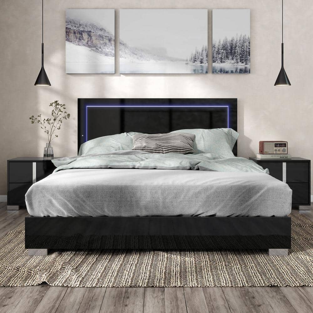 Furniture of America Mesala Piano Black Wood Frame Eastern King Panel Bed with LED on Headboard IDF 7211BK EK The Home Depot