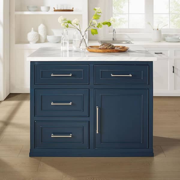 CROSLEY FURNITURE Cutler Navy Wood Top 42 in. Kitchen Island