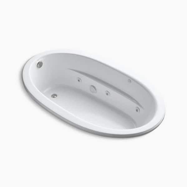 KOHLER Sunward 72 in. x 42 in. Oval Whirlpool Bathtub with Left Drain in White