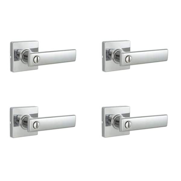 Defiant Westwood Bright Chrome Bed and Bath Door Handle with Square Rose (4-Pack)