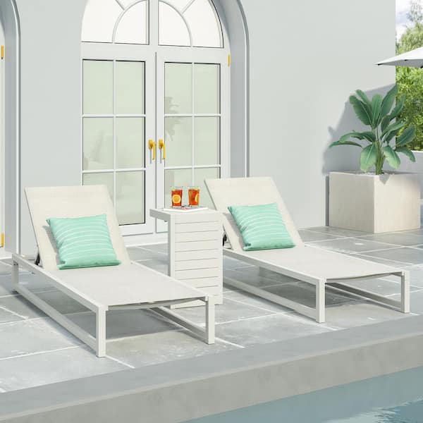 Noble House Modesta White 3-Piece Metal Patio Conversation Seating Set