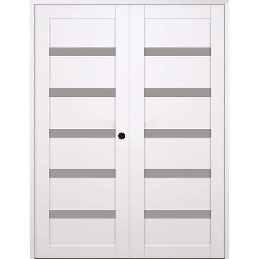 Leora N 36 in. x 96 in. Left Hand Active 7-Lite Frosted Glass Snow White Wood Composite Double Prehung French Door price history on PriceWatchPro