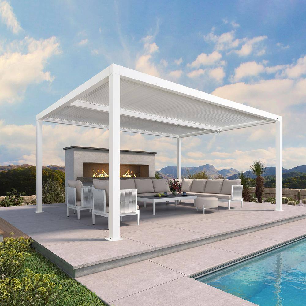 PURPLE LEAF 12 ft. x 16 ft. White Aluminum Frame Outdoor Patio Louvered
