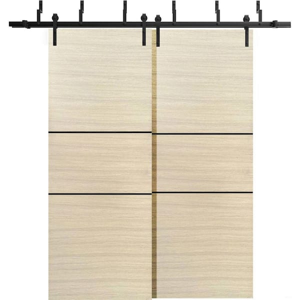 84 in. x 96 in. 2 Panel Natural Veneer Solid Wood with Honeycomb Sliding Barn Door with Hardware Kit