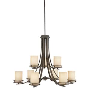 Hendrik 33.25 in. 9-Light Olde Bronze Contemporary Shaded Cylinder Chandelier for Dining Room