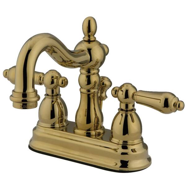 Kingston Brass Heritage 4 in. Centerset 2-Handle Bathroom Faucet in Polished Brass