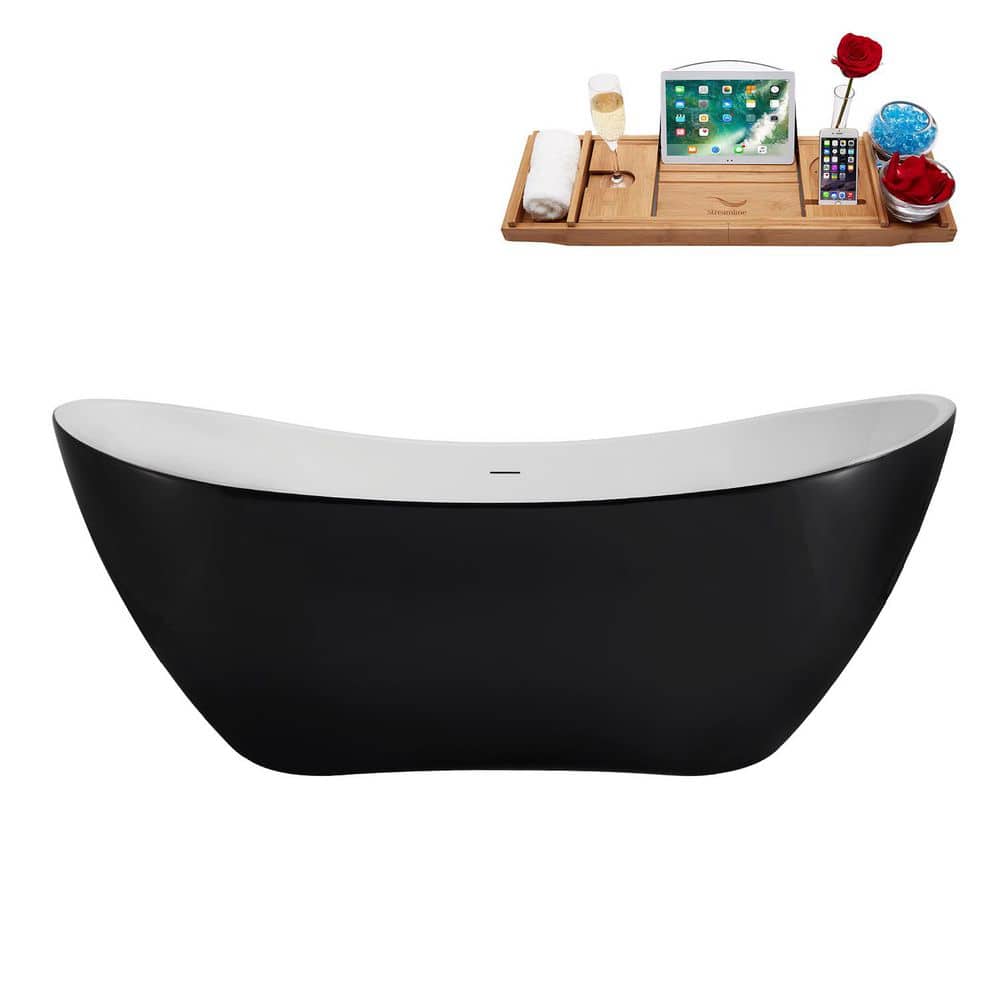 71 in. x 32 in. Acrylic Freestanding Soaking Bathtub in Glossy Black with Brushed Nickel Drain price history on PriceWatchPro