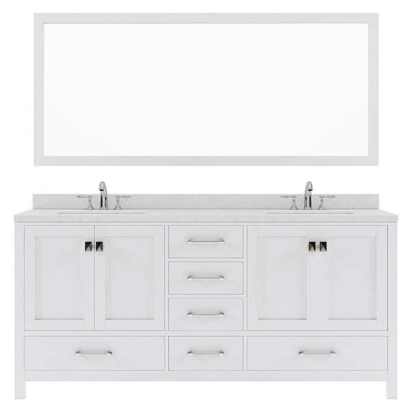 Virtu USA Caroline Avenue 72 in. W Bath Vanity in White with Quartz Vanity Top in White with White Basin and Mirror