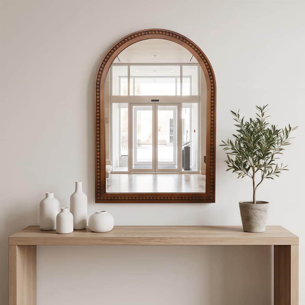 20 in. W x 30 in. H Arched Framed Wall Bathroom Vanity Mirror with Beaded Solid Wood Frame in Dark Walnut price history on PriceWatchPro