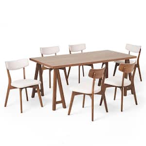 Chazz 7-Piece Rectangle Wood Top Light Beige and Walnut Standard Height Table Set
