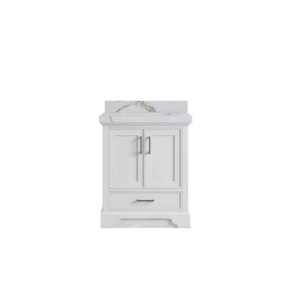 Willow Collections Charlotte 30 in. Single Sink Freestanding White Bath Vanity with Calacatta Gold Qt. Top Unassembled