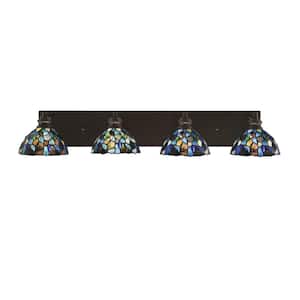 Albany 33.75 in. 4-Light Espresso Vanity Light with Blue Mosaic Art Glass Shades