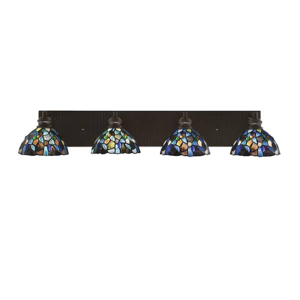 Unbranded Albany 33.75 in. 4-Light Espresso Vanity Light with Blue Mosaic Art Glass Shades