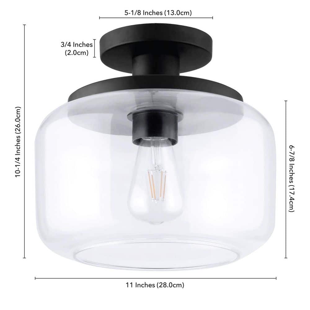 Blackened Bronze and Clear Glass Semi Flush Mount Light