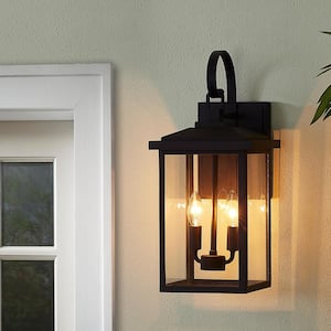 2-Light Black Outdoor Wall Lantern Sconce