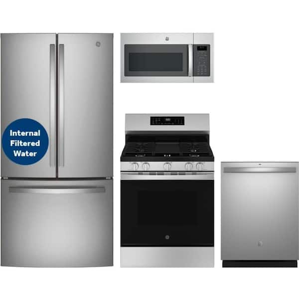 24.7 cu. ft. Standard Depth Refrigerator with 5 Burner Freestanding Gas Range and Dishwasher with 3rd Rack