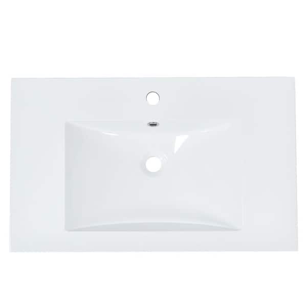 30 in. Drop-in Resin Bathroom Sink in White with Single Hole
