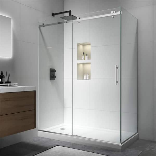 INSTER VENUS 60 in. W x 76 in. H Sliding Frameless Corner Shower Enclosure in Chrome Finish with Clear Glass