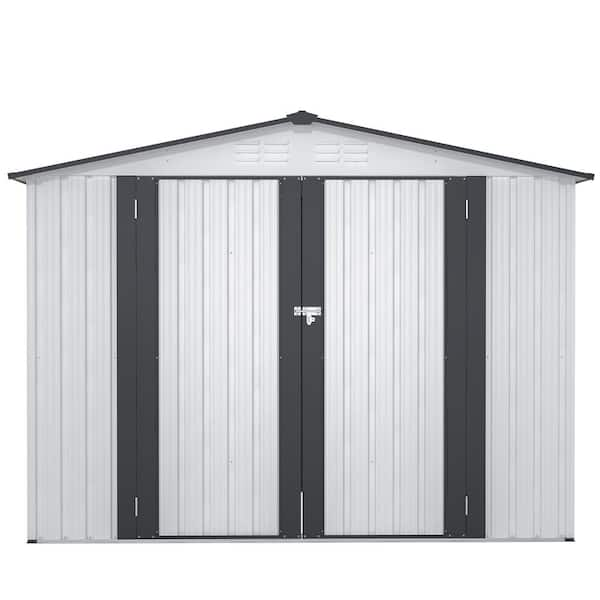 8 x 6 ft. Outdoor Storage Shed, All Weather Metal Sheds with 2-Lockable Doors Tool Shed for Backyard, White (48 sq. ft.)